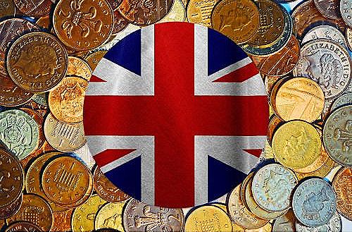 UK Flag over coins